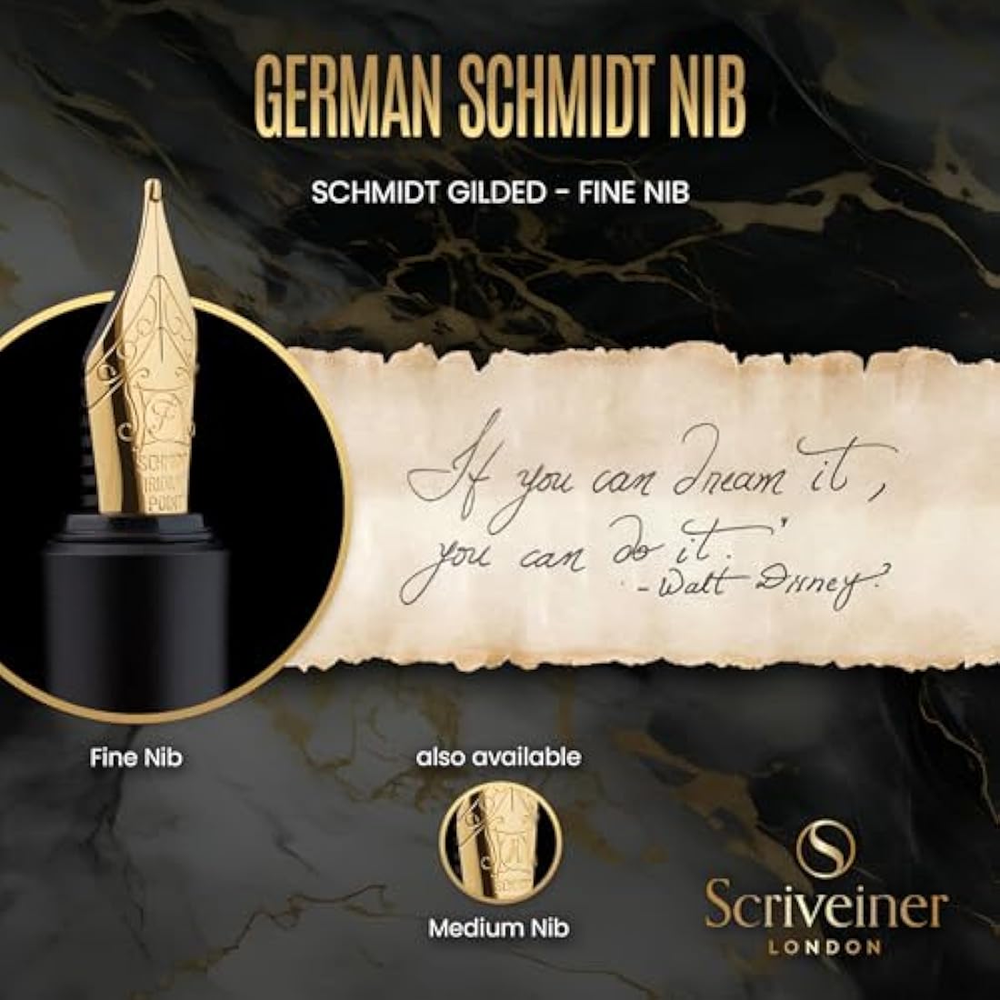 Scriveiner Luxury EDC Fountain Pen – Black Pocket Pen with Gold Nib