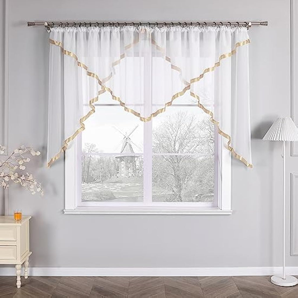 HongYa Voile Curtain with Satin Ribbons and Ruffle Tape - Sand 120x300cm