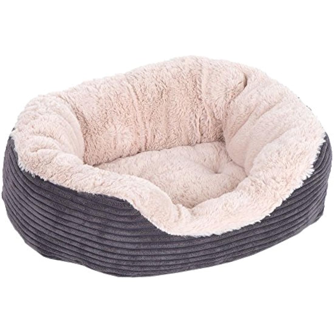 Jolof Store Large Calming Dog Bed – Washable Plush Grey and Cream