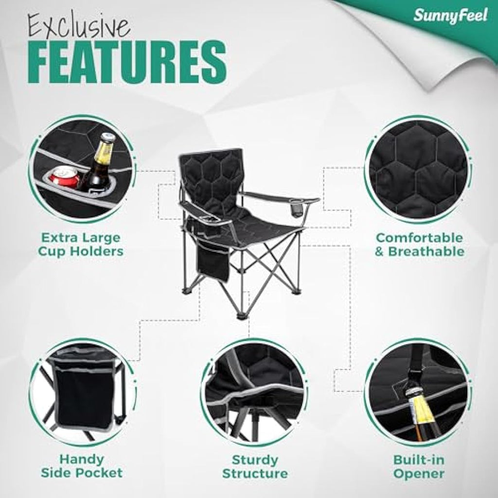 Sunnyfeel Oversized Camping Chair – Heavy Duty Folding Seat, 500lb Capacity