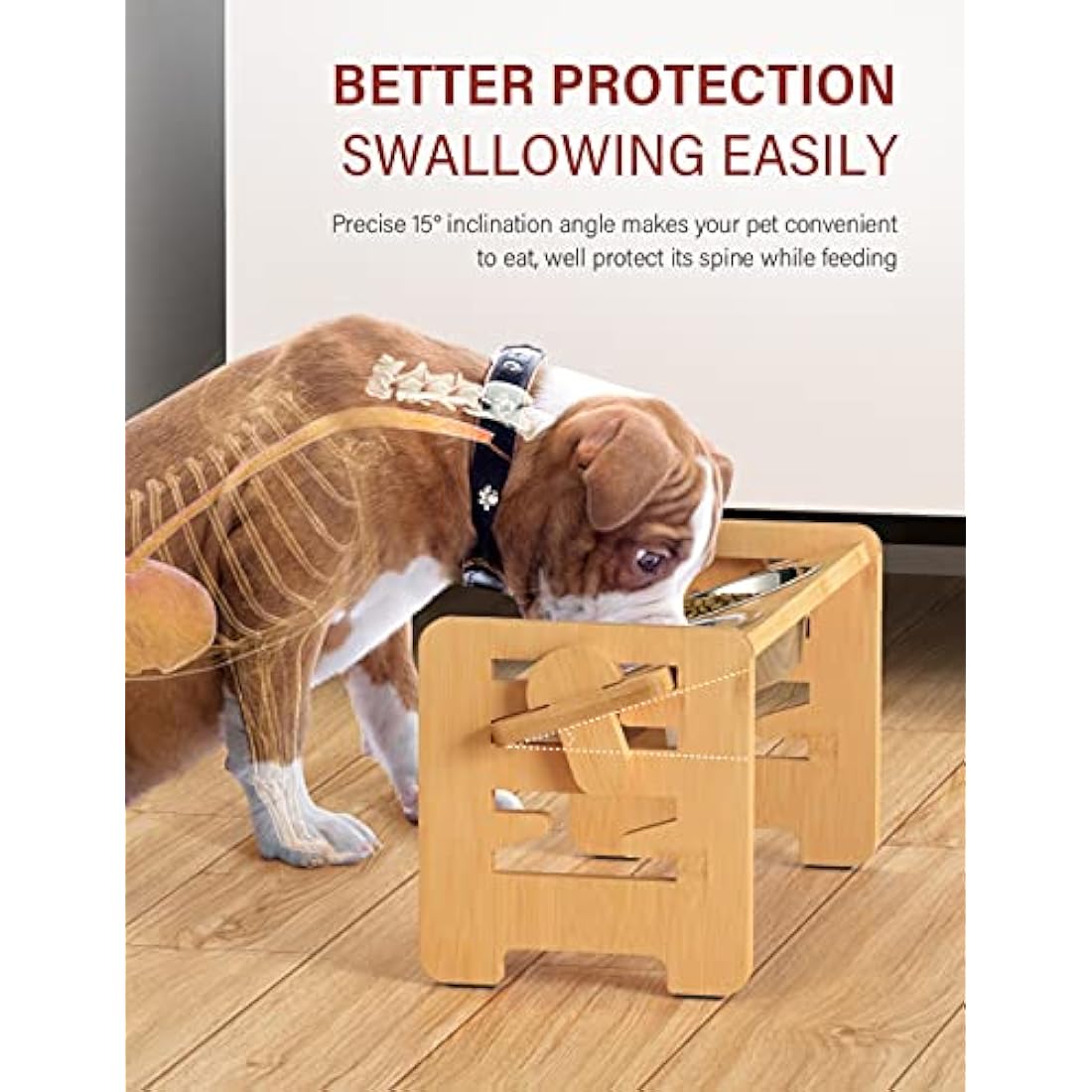 Vantic Raised Dog Bowls | 6 Adjustable Heights Bamboo Feeder Stand