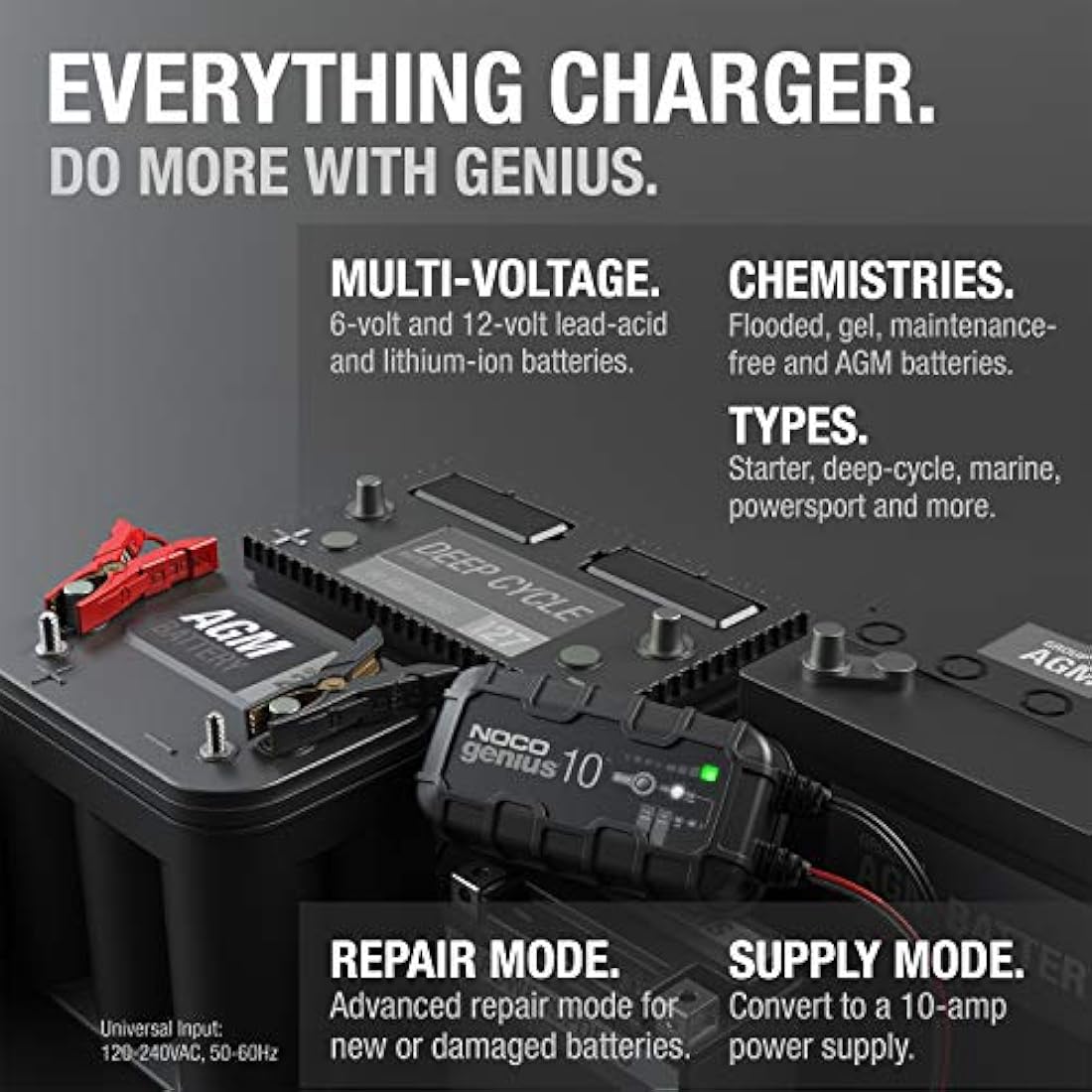 NOCO GENIUS10 10A Smart Battery Charger | 6V/12V Lithium & Lead-Acid