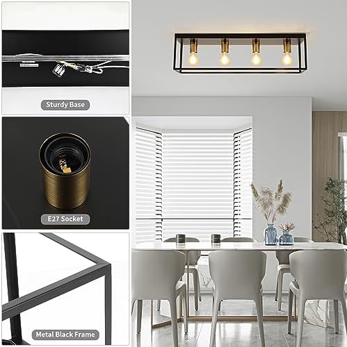 Modern Industrial 4-Light Black Metal Cage Ceiling Light