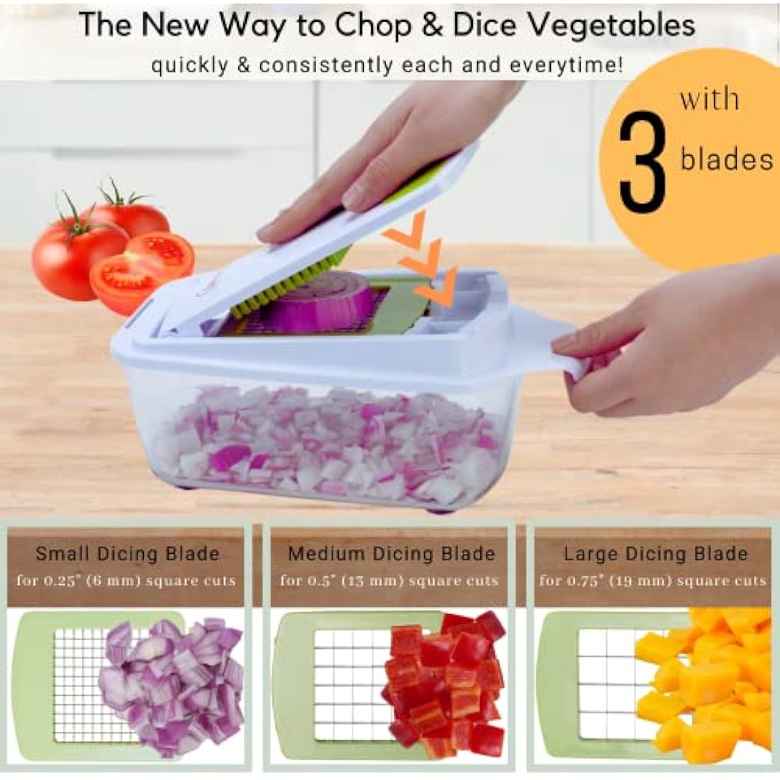 Brieftons QuickPush Food Chopper | 1.8L Vegetable Dicer with 3 Blades