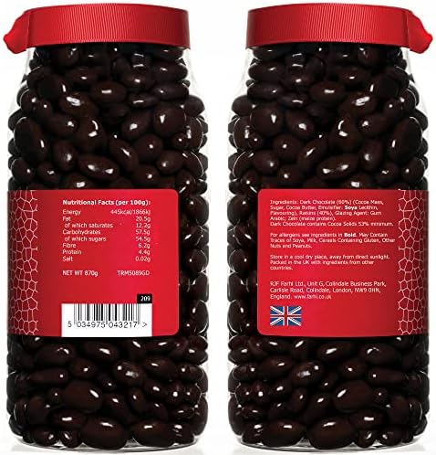 Rita Farhi Dark Chocolate Covered Raisins – Belgian Chocolate Gift Jar 870g