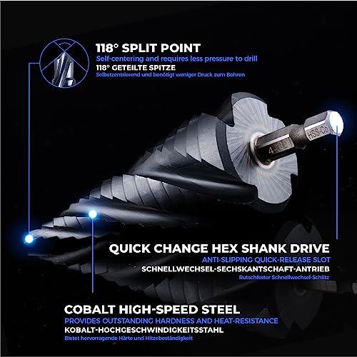 toolant Cobalt Step Drill Bit – 4-32mm Four Spiral Flute Unibit