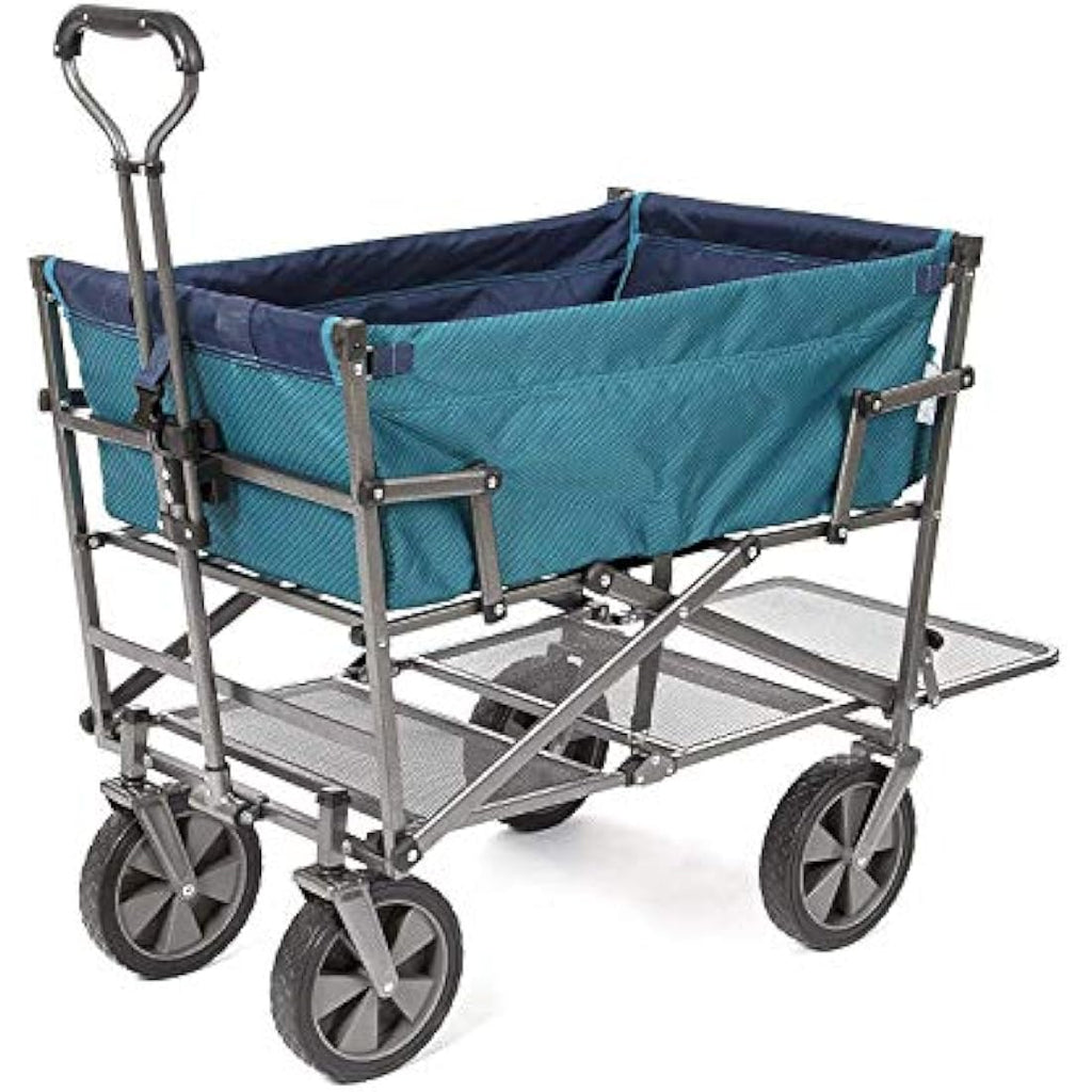 MacSports Double Decker Folding Wagon – Heavy Duty Utility Cart, Teal