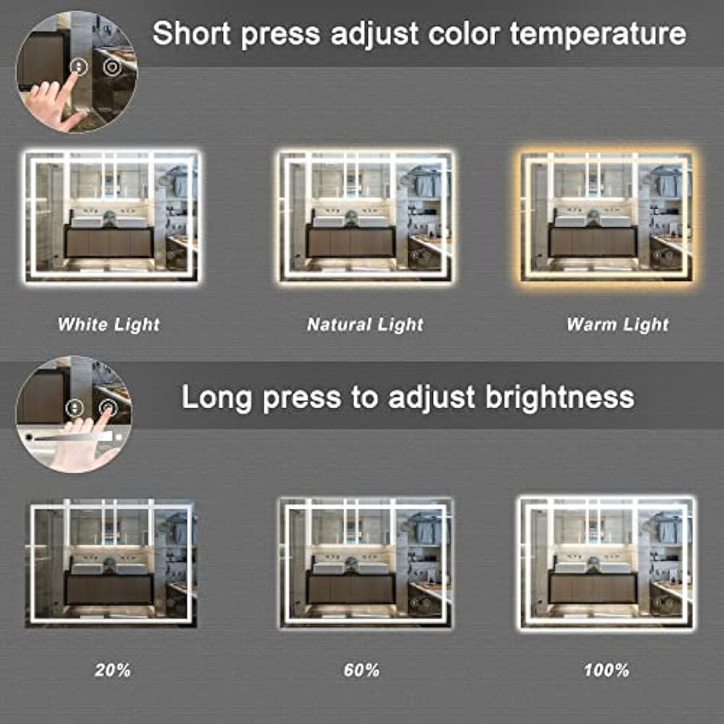 Dripex LED Bathroom Mirror | Dimmable Anti-Fog Wall Vanity Mirror, 50x70cm
