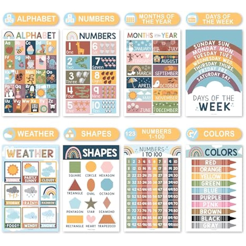 Hadley Designs 16 Boho Kids Educational Posters for Toddlers & Pre-K