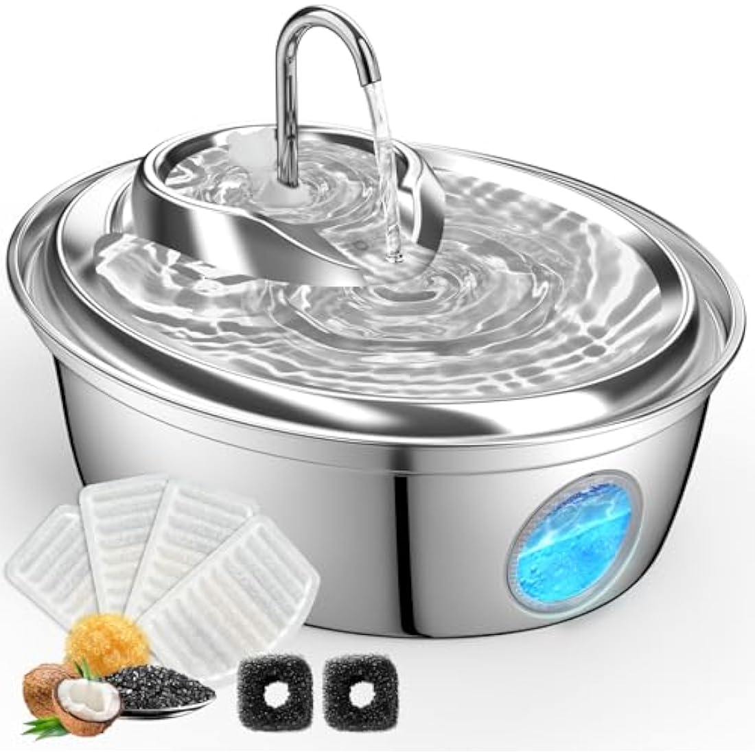 GoldenSun Stainless Steel Cat Water Fountain | 2L Quiet Automatic Pet Bowl