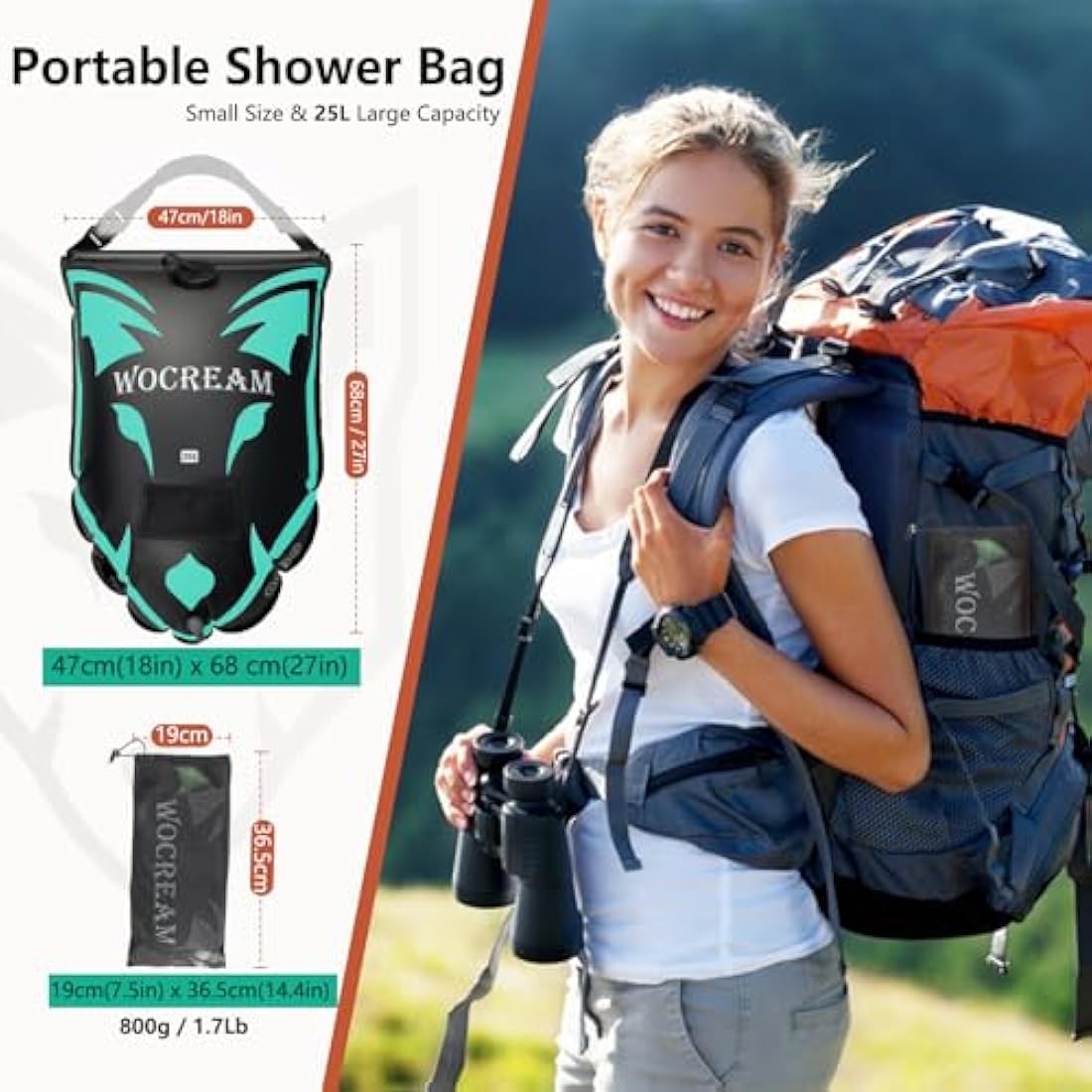 CyConncet Solar Camping Shower Bag | 6.6 Gallon TPU Portable Shower