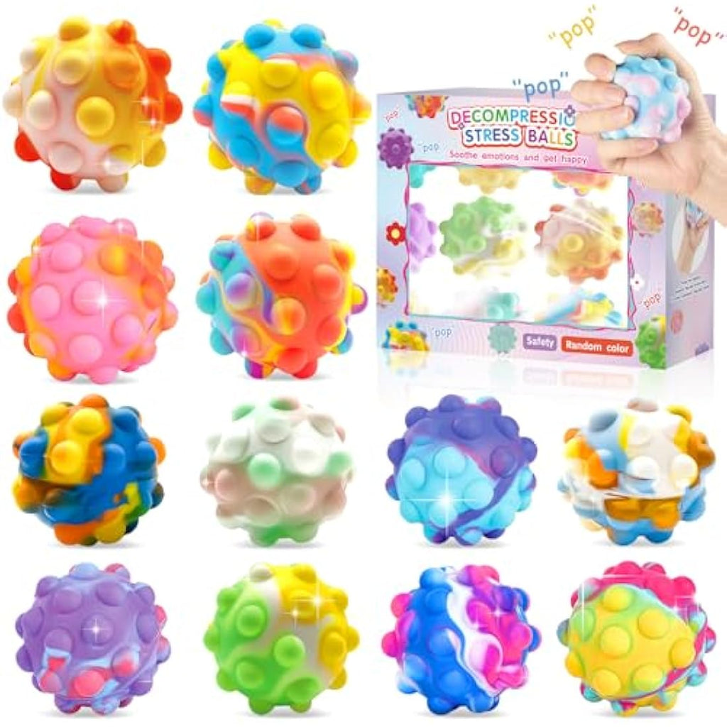 Jolof Store 12 Pcs Pop Stress Ball Fidget Toys – 3D Silicone Sensory Balls