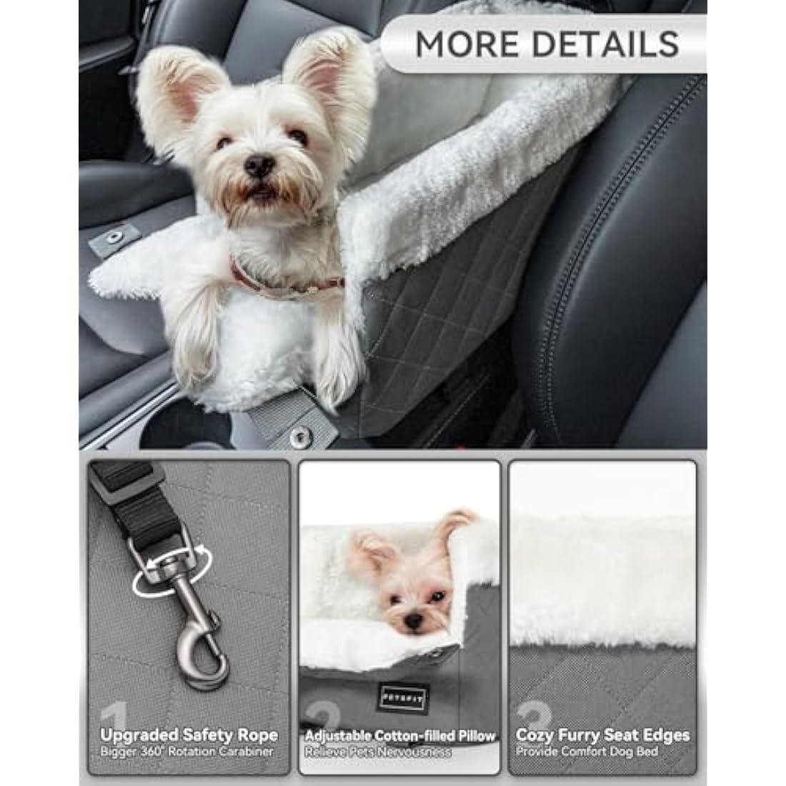 Petsfit Center Console Dog Car Seat – Small Pet Booster with Safety Hooks