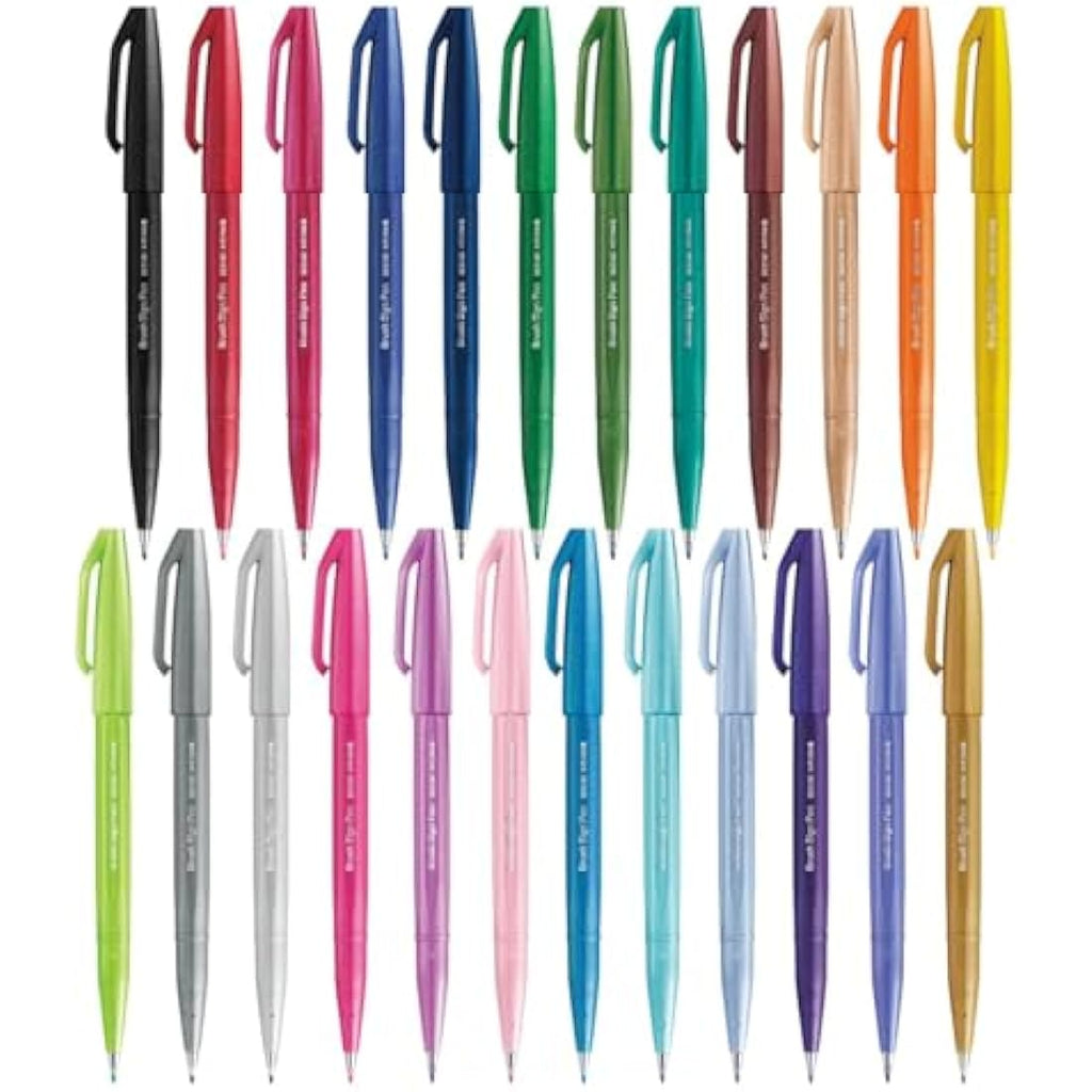 Pentel Brush Sign Pen Set – 24 Fibre Tip Calligraphy Drawing Markers