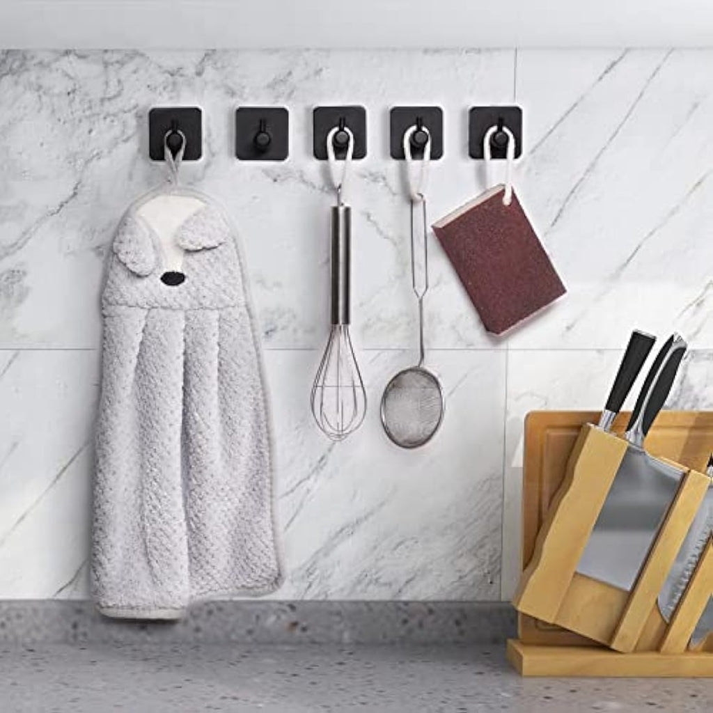 Adhesive Hooks – Black Stainless Steel Wall Hooks, 6-Pack