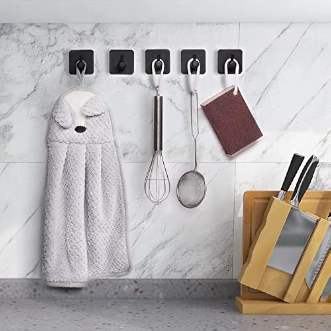 Adhesive Hooks – Black Stainless Steel Wall Hooks, 6-Pack