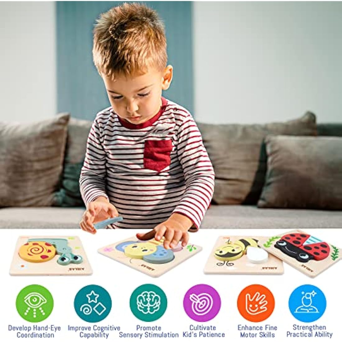 Airlab Wooden Animal Jigsaw Puzzles - 4 Pack Montessori Toddler Toys