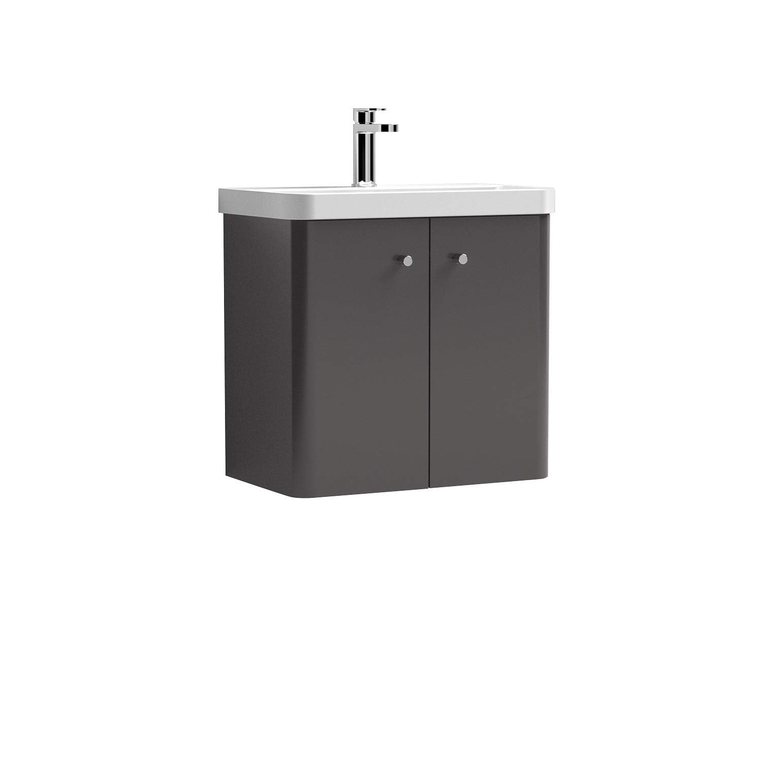 Nuie Core Wall Hung 2 Door Vanity Unit & Ceramic Basin - Gloss Grey