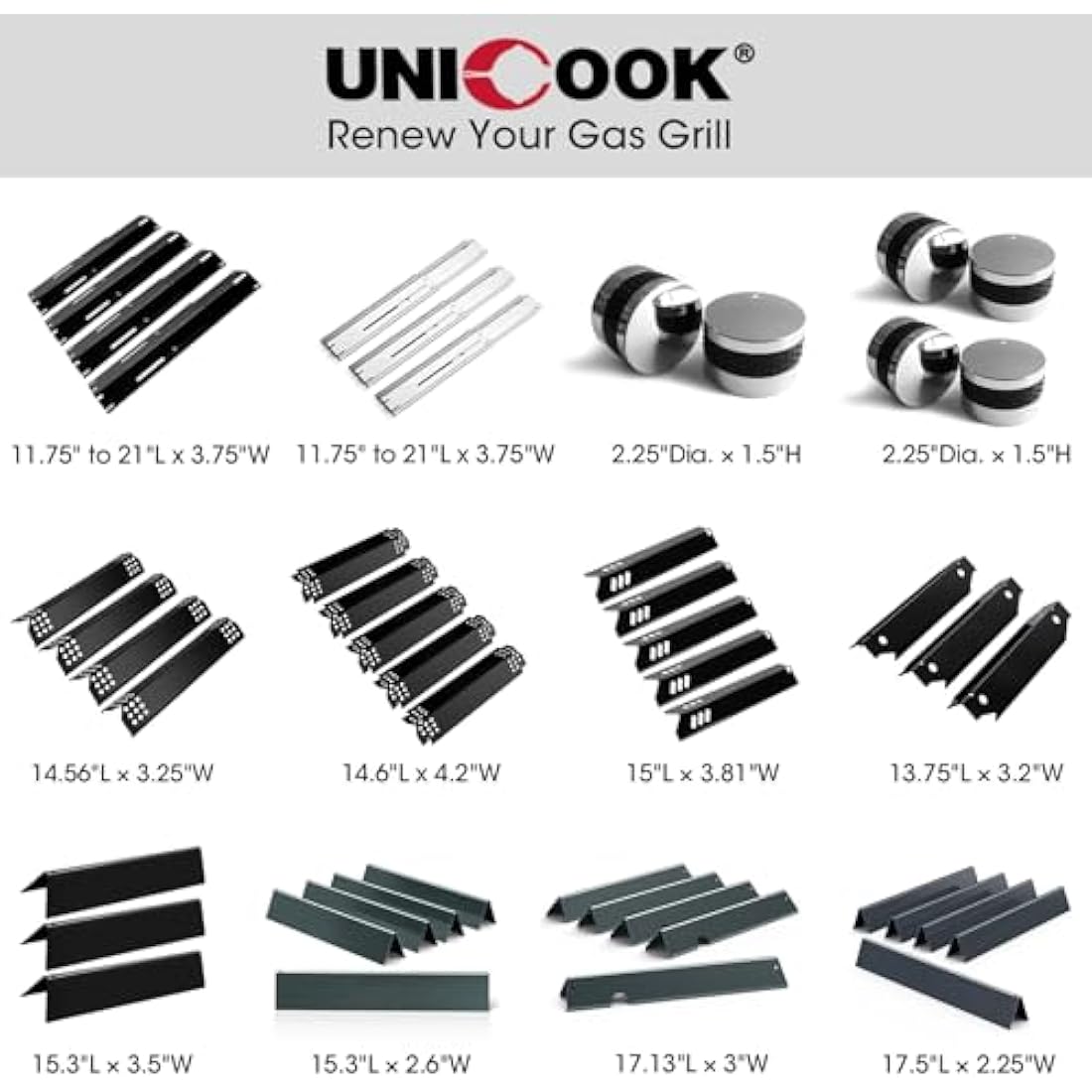 Unicook Adjustable Porcelain Steel BBQ Heat Shield Plates, 4 Pack