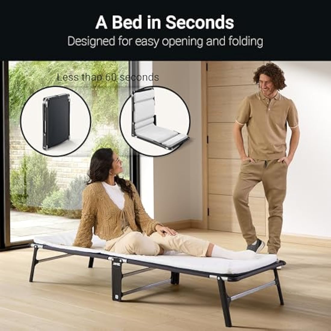 Jay-Be Single Folding Bed with Comfort E-Fibre Mattress | Black
