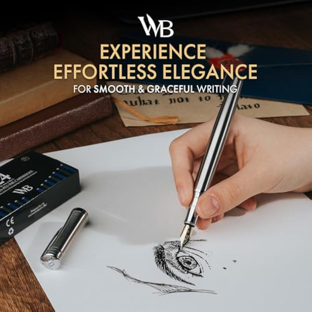 Wordsworth & Black Fountain Pen Set - Extra Fine Nib, Silver Chrome