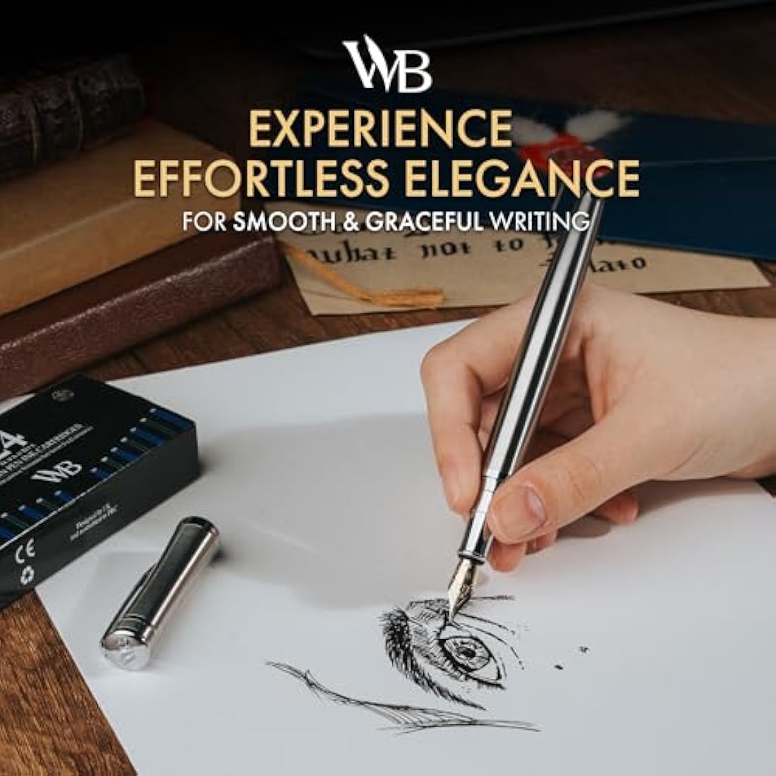 Wordsworth & Black Fountain Pen Set - Extra Fine Nib, Silver Chrome