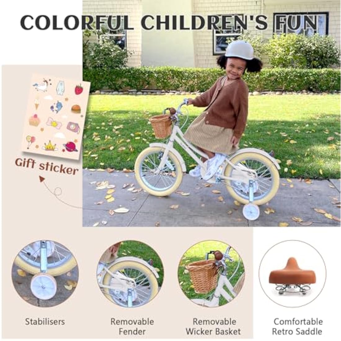 Glerc Little Molly 16 Inch Kids Retro Girls Bike with Wicker Basket