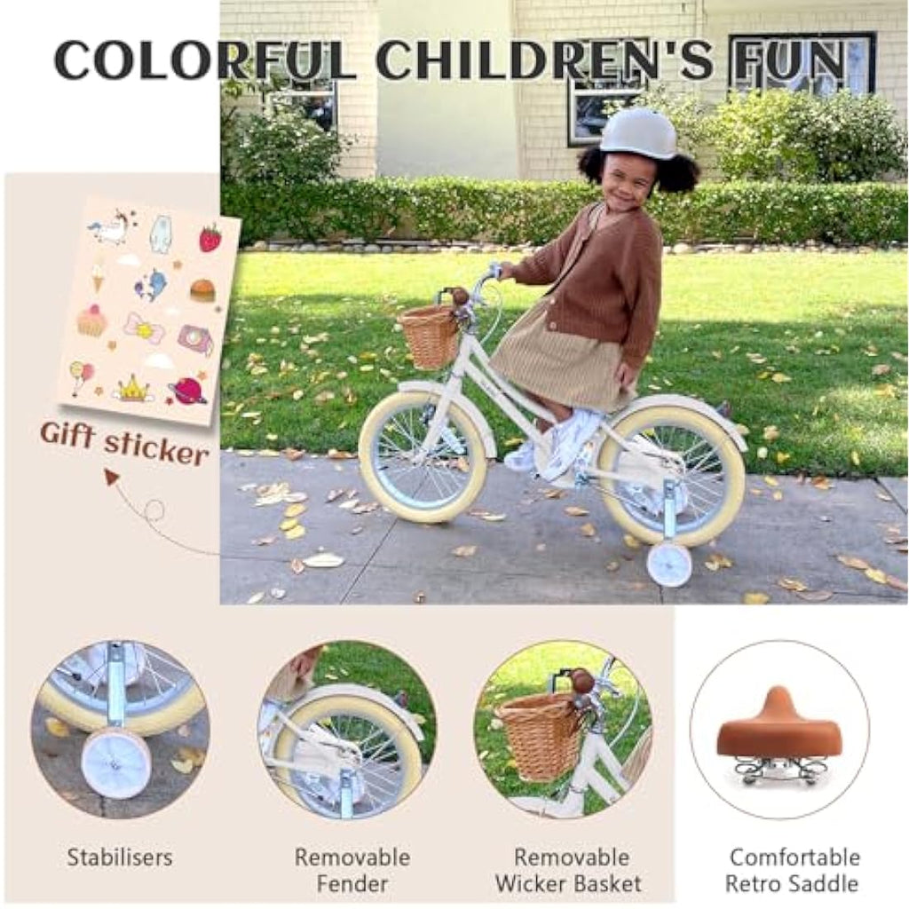 Glerc Little Molly 14 Inch Kids Retro Girls Bike with Wicker Basket