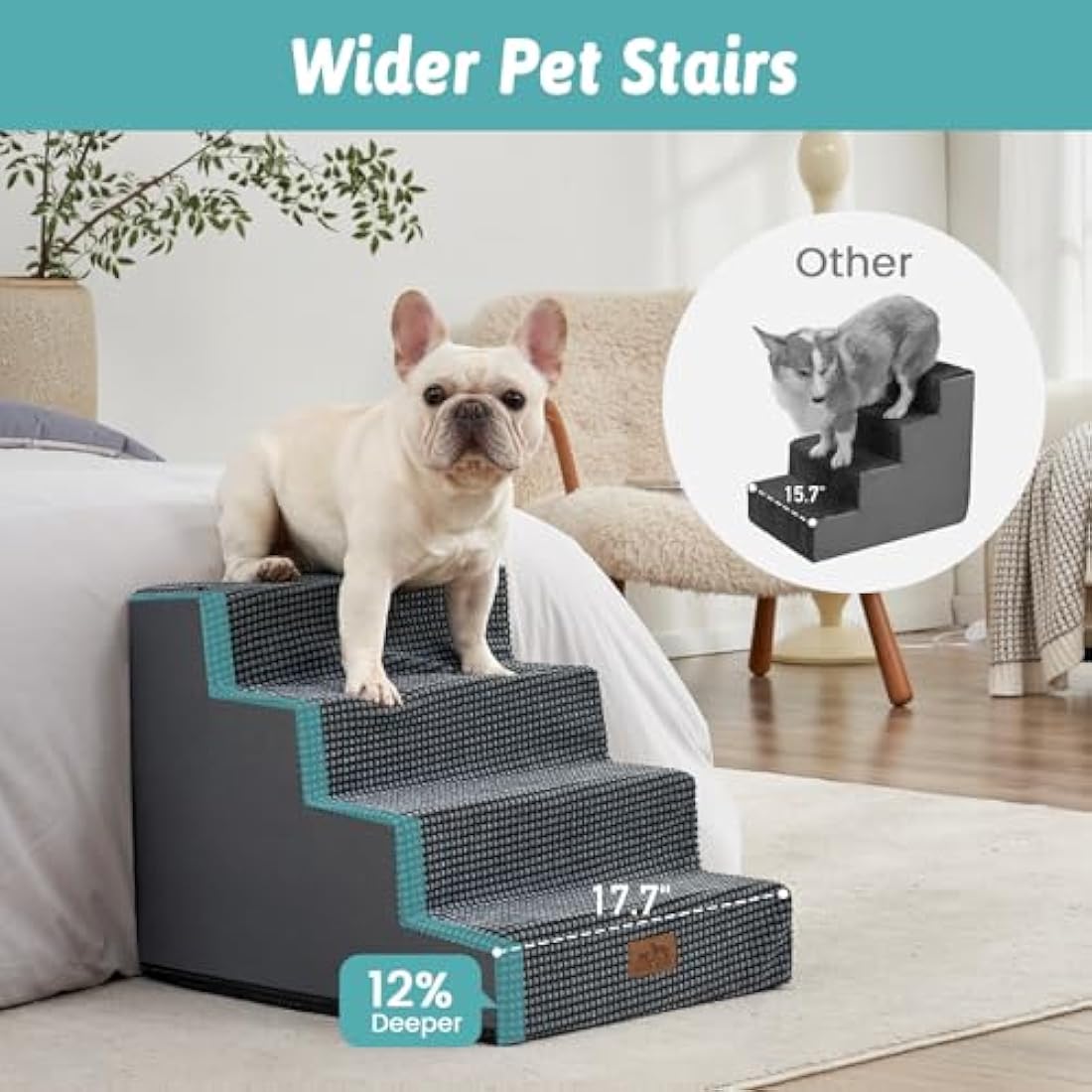 COZY KISS 4-Tier Foam Dog Stairs | Non-Slip Pet Steps for Small Dogs