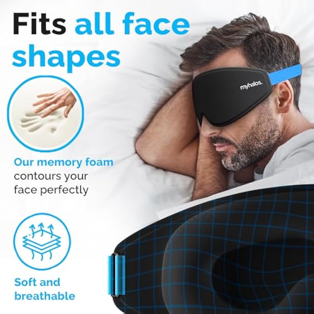 MyHalos 100% Blackout Sleep Mask – 3D Memory Foam Eye Mask with Pouch