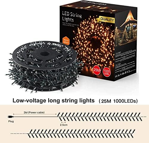 Avoalre 25M 1000 LED Warm White Cluster Fairy Lights | 8 Modes IP44