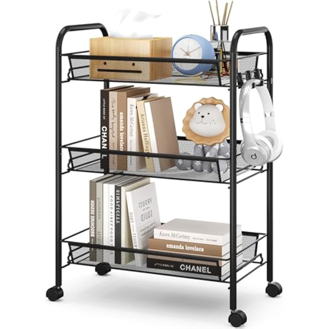 APEXCHASER 3-Tier Rolling Utility Cart | Metal Mobile Storage Trolley, Black