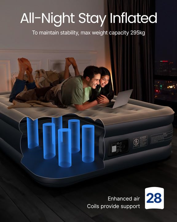 iDOO Double Air Mattress with Built-in Pump | Inflatable Bed for Home & Camping