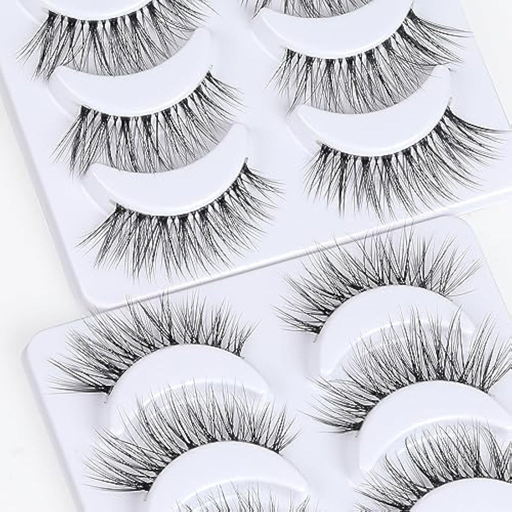 DYAFIN 3D Natural False Eyelashes | 16mm Wispy Clear Band Lashes - 8 Pairs