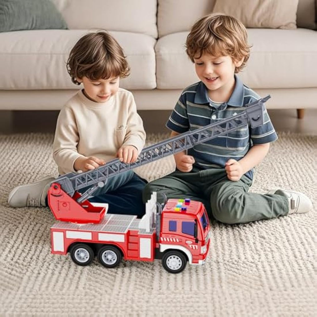 TOYABI Large Fire Truck Toy with Rescue Ladder, Lights and Sound