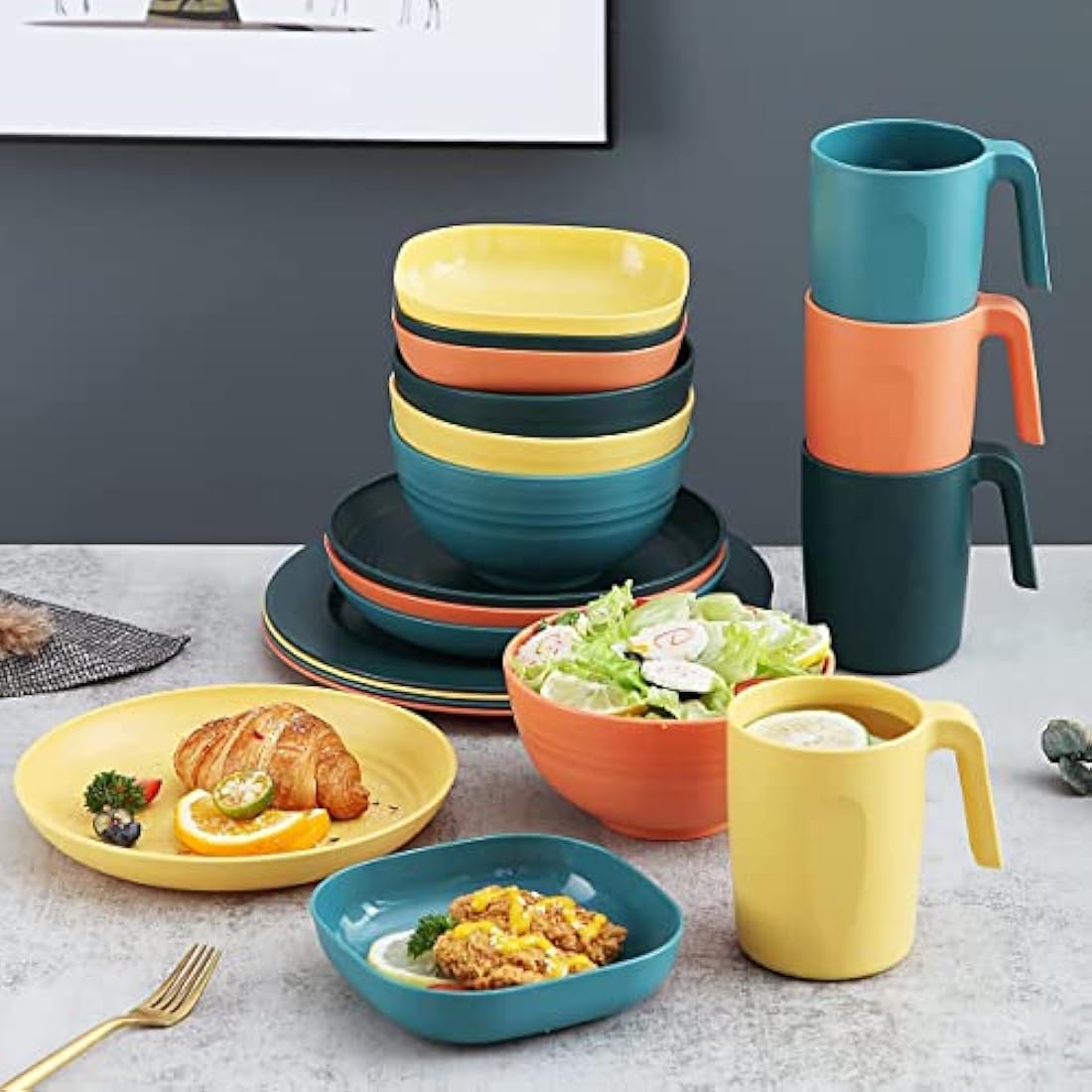 Kyraton 20-Piece Plastic Dinnerware Set | Unbreakable Camping Dishes for 4