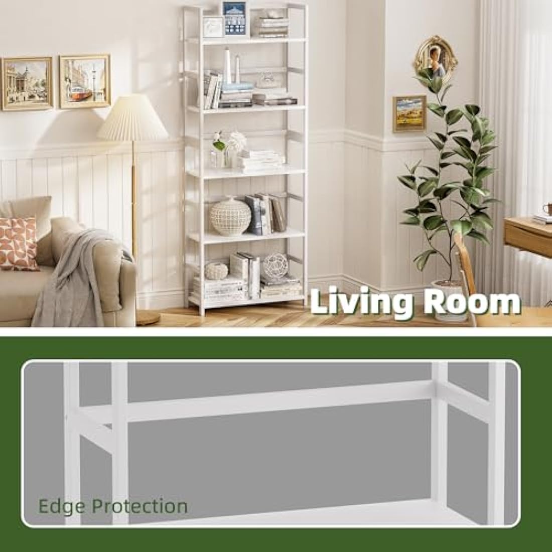 5-Tier Bamboo Bookshelf – Modern Industrial Wood Display Shelf