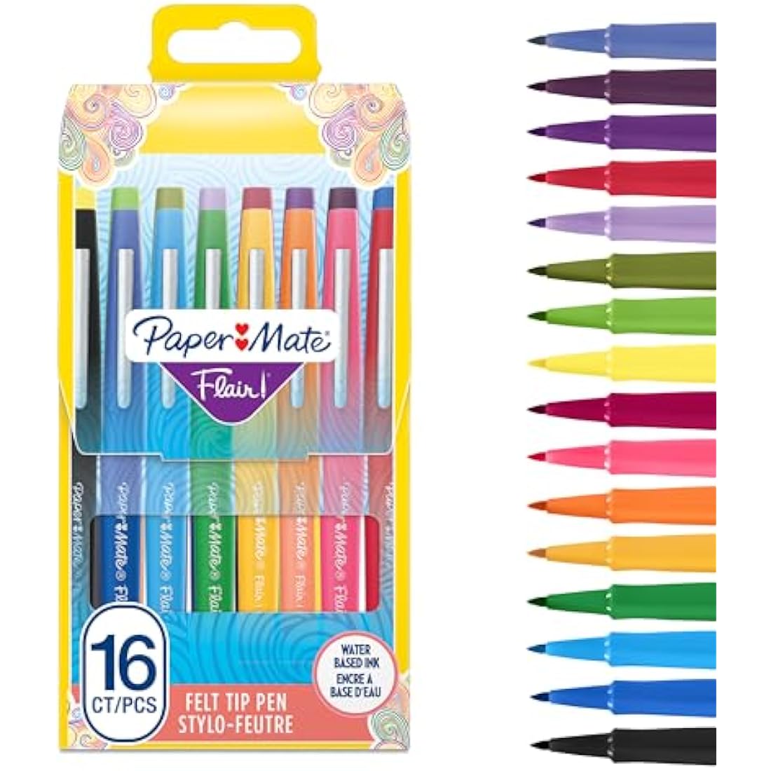 Paper Mate Flair Felt Tip Pens | Medium Point 0.7mm | Assorted, 16 Count