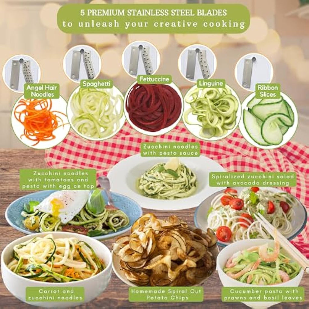 Brieftons 5-Blade Vegetable Spiralizer – Stainless Steel Zoodle Maker
