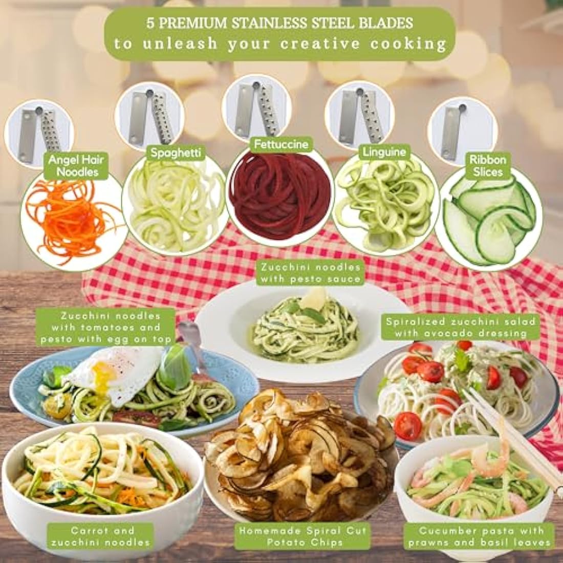 Brieftons 5-Blade Vegetable Spiralizer – Stainless Steel Zoodle Maker