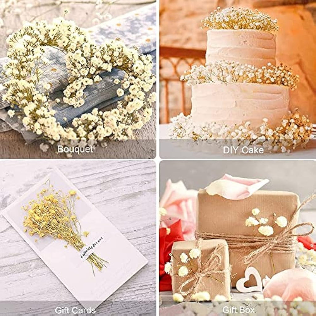 OUKEYI Dried Baby's Breath Bouquet | 17" Ivory White Gypsophila Flowers