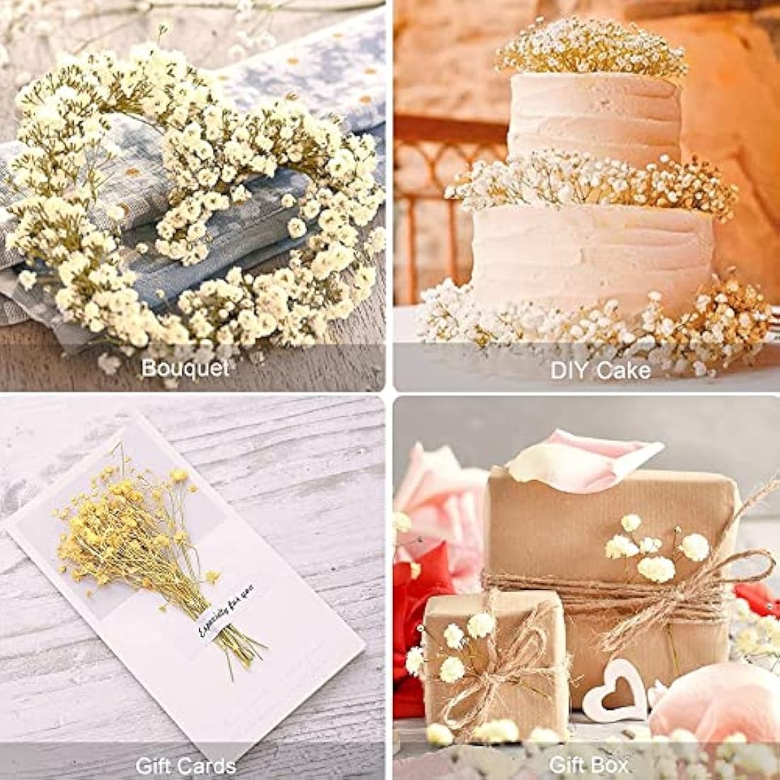 OUKEYI Dried Baby's Breath Bouquet | 17" Ivory White Gypsophila Flowers