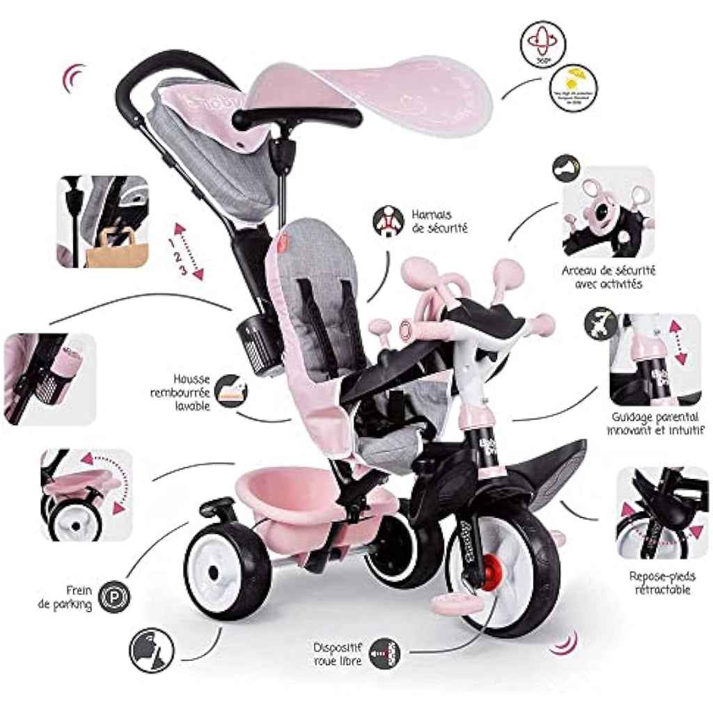 Tricycle Évolutif Smoby Baby Driver Plus – Vélo Enfant Rose