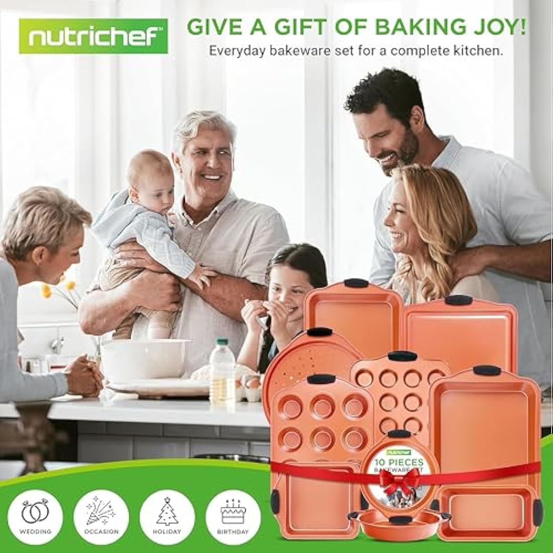 NutriChef 10-Piece Non-Stick Carbon Steel Bakeware Set – Copper