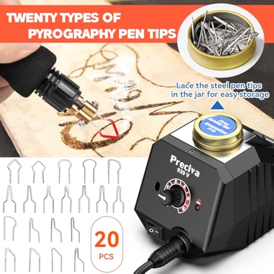 Preciva Wood Burning Kit – 30W Pyrography Station with 20 Tips