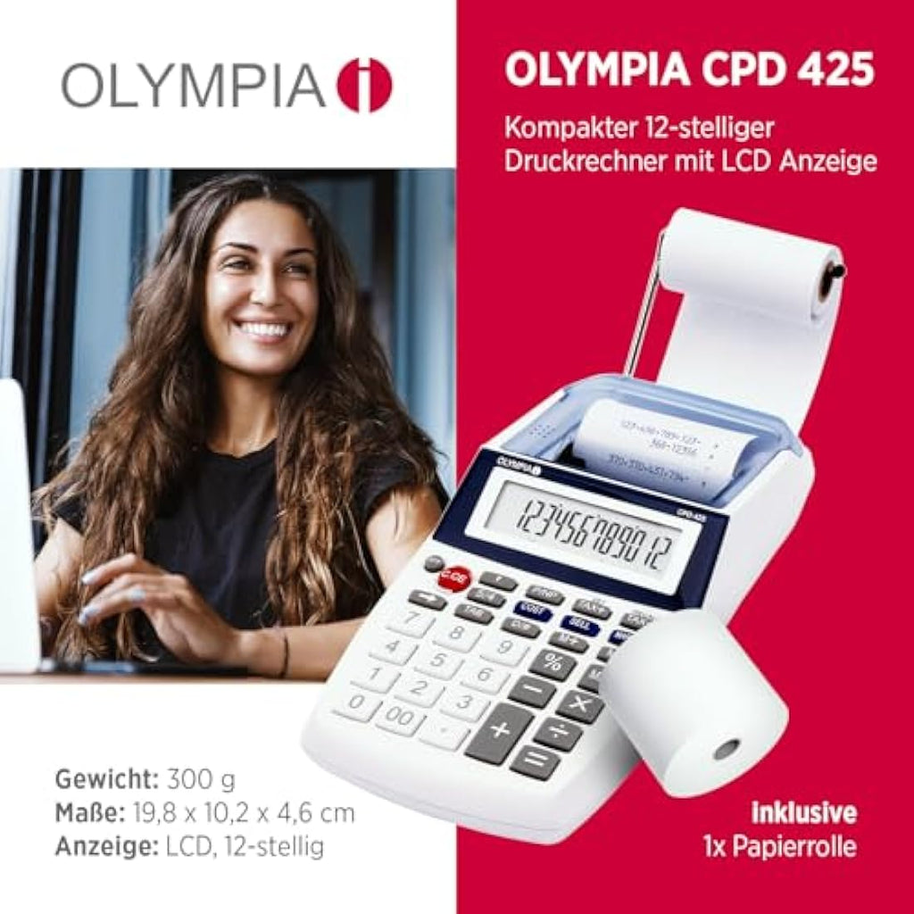 Olympia Printing Business Calculator – Desktop Ink Roll Device, Blue