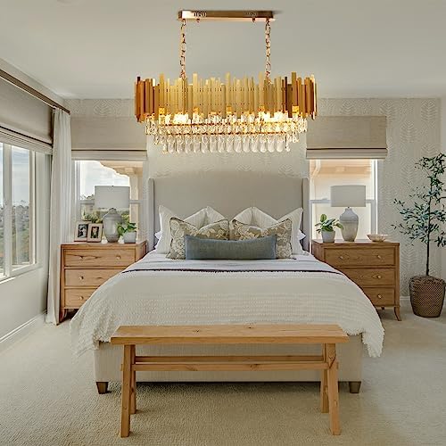 Modern Oval Gold Crystal Chandelier – 10-Light K9 Flush Mount