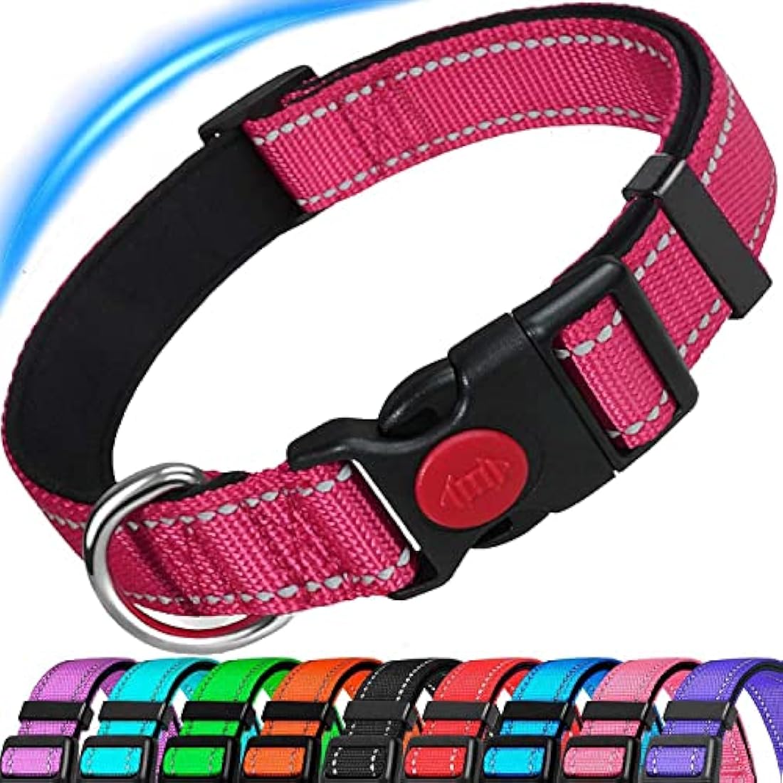 Jolof Store Reflective Padded Dog Collar – Durable Nylon, Hot Pink
