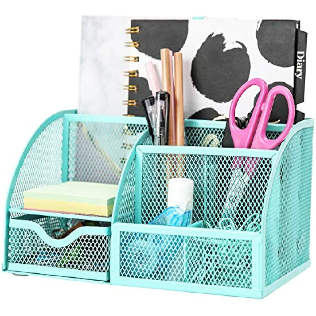 Exerz Mesh Desk Organiser | 7-Compartment Metal Desktop Tidy Caddy