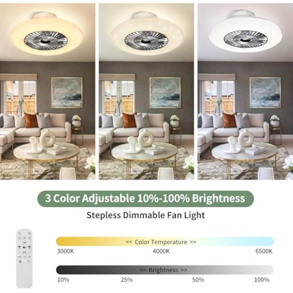 PADMA 60CM Modern Ceiling Fan with Light | Dimmable Low Profile White